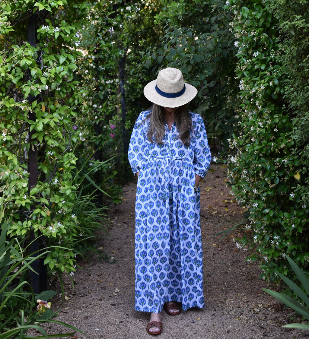 Vestido Bolero Cannes Blanco/flores azules