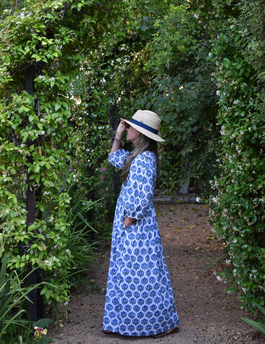 Vestido Bolero Cannes Blanco/flores azules
