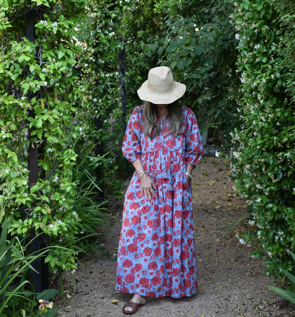 Vestido Bolero Cannes Celeste/flores rojas