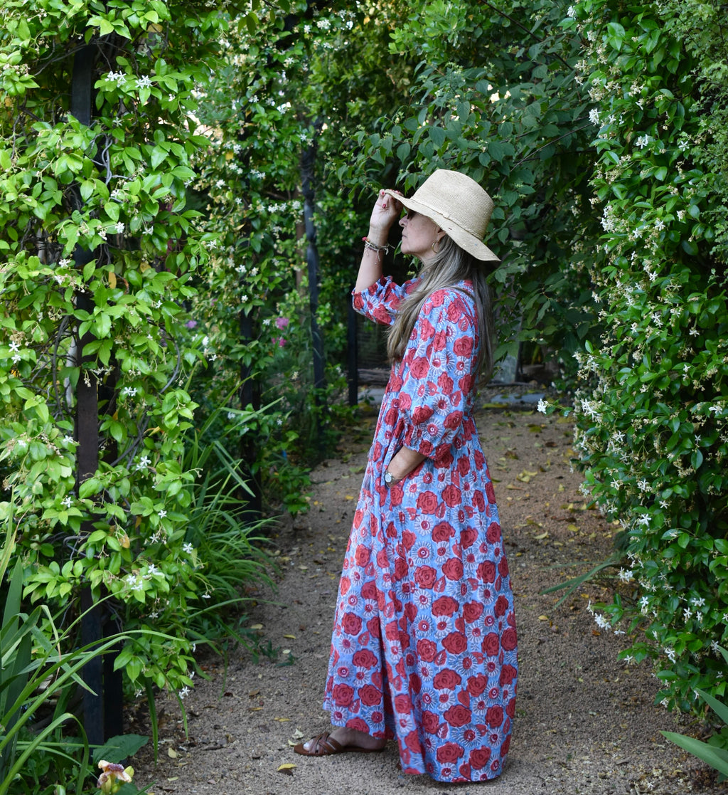 Vestido Bolero Cannes Celeste/flores rojas