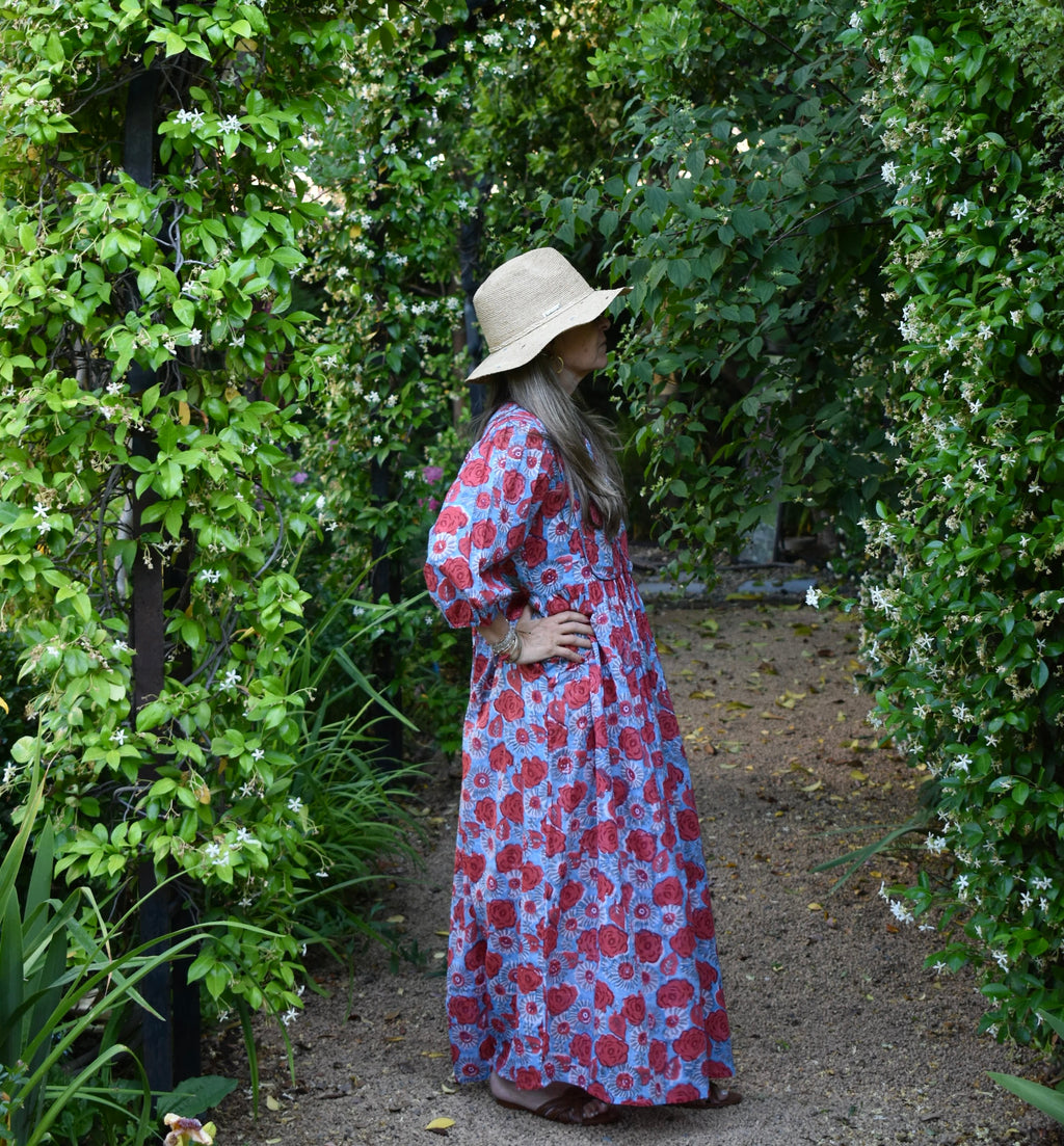 Vestido Bolero Cannes Celeste/flores rojas