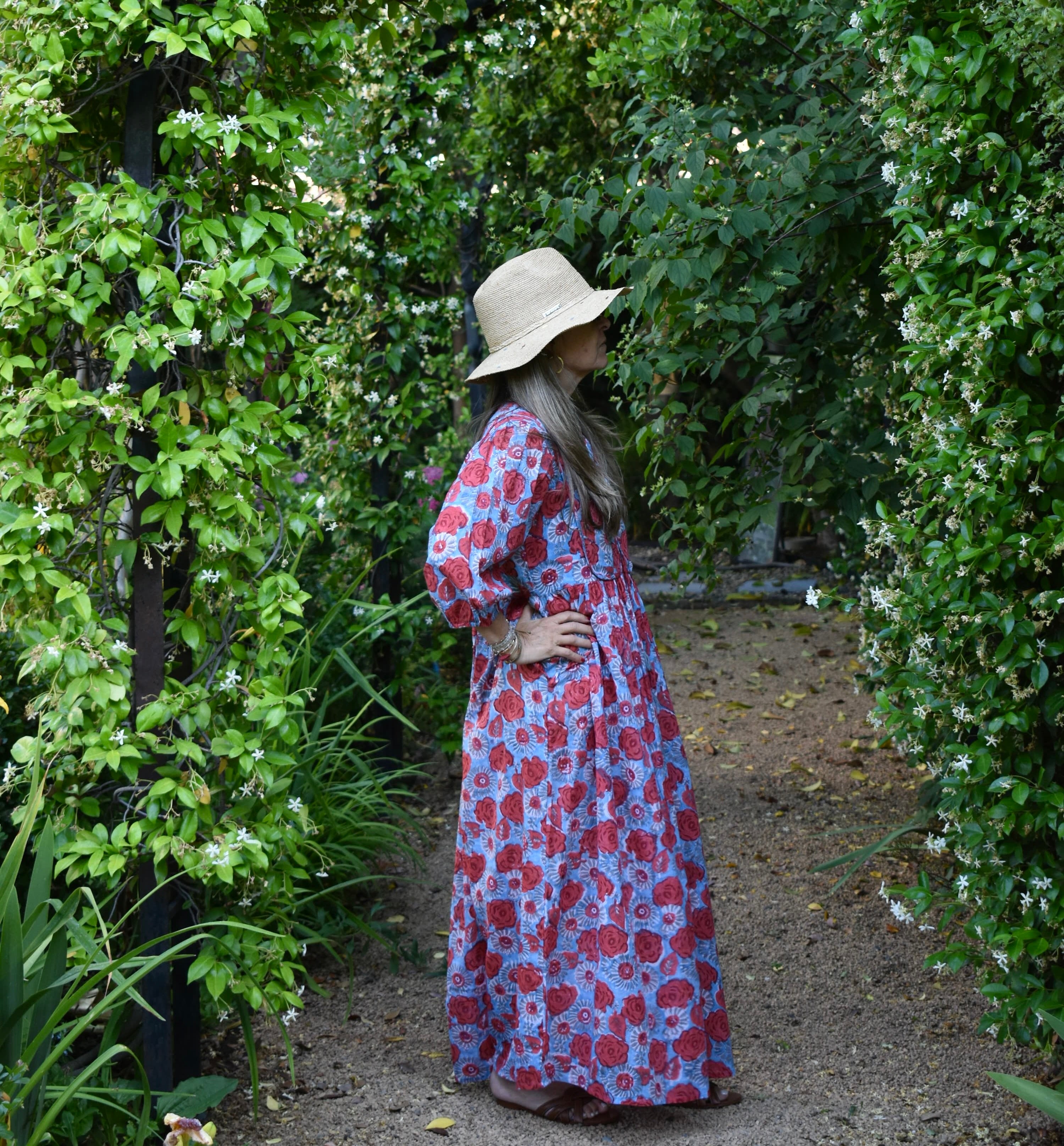 Vestido Bolero Cannes Celeste/flores rojas