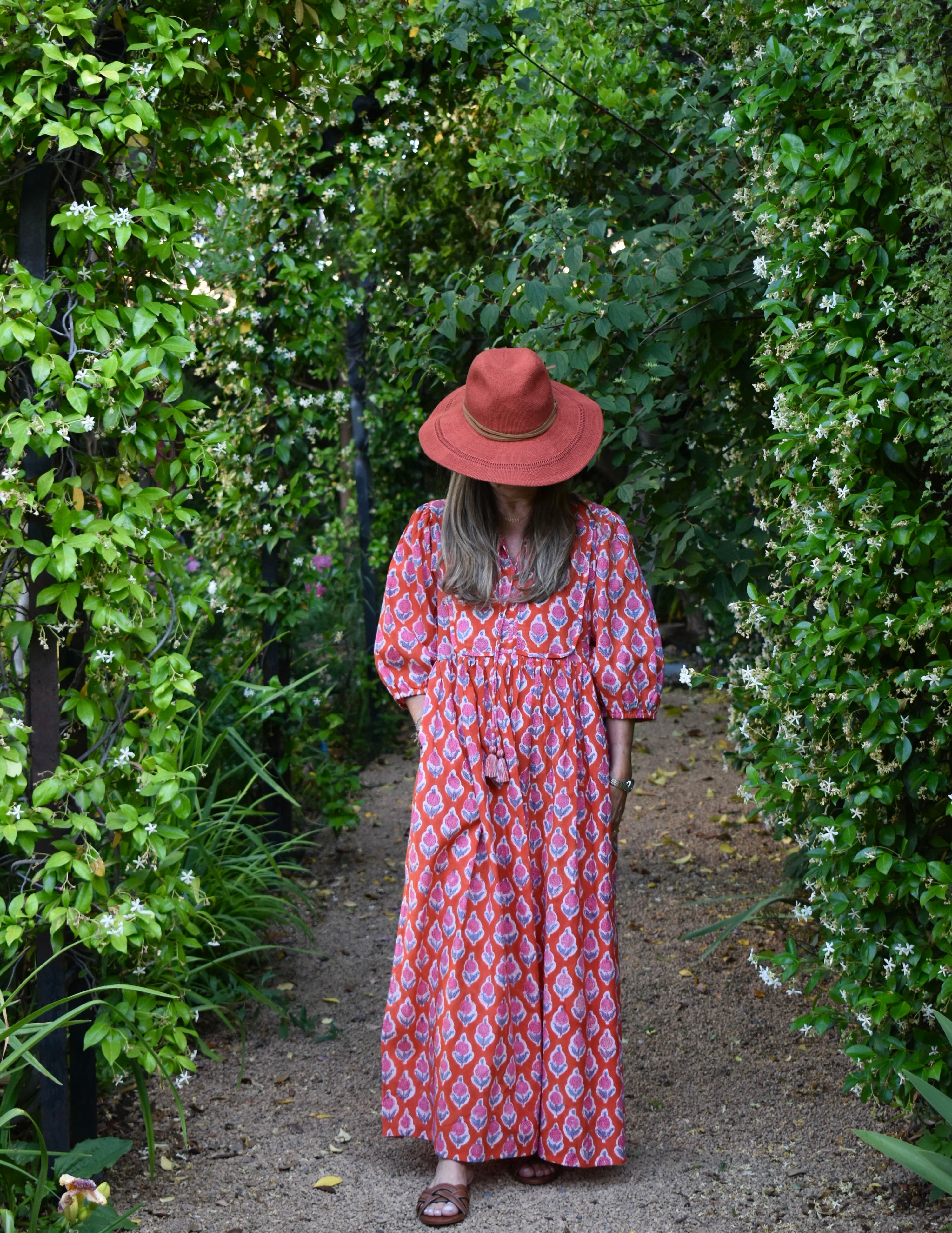 Vestido Bolero Cannes Naranjo/flores rosadas