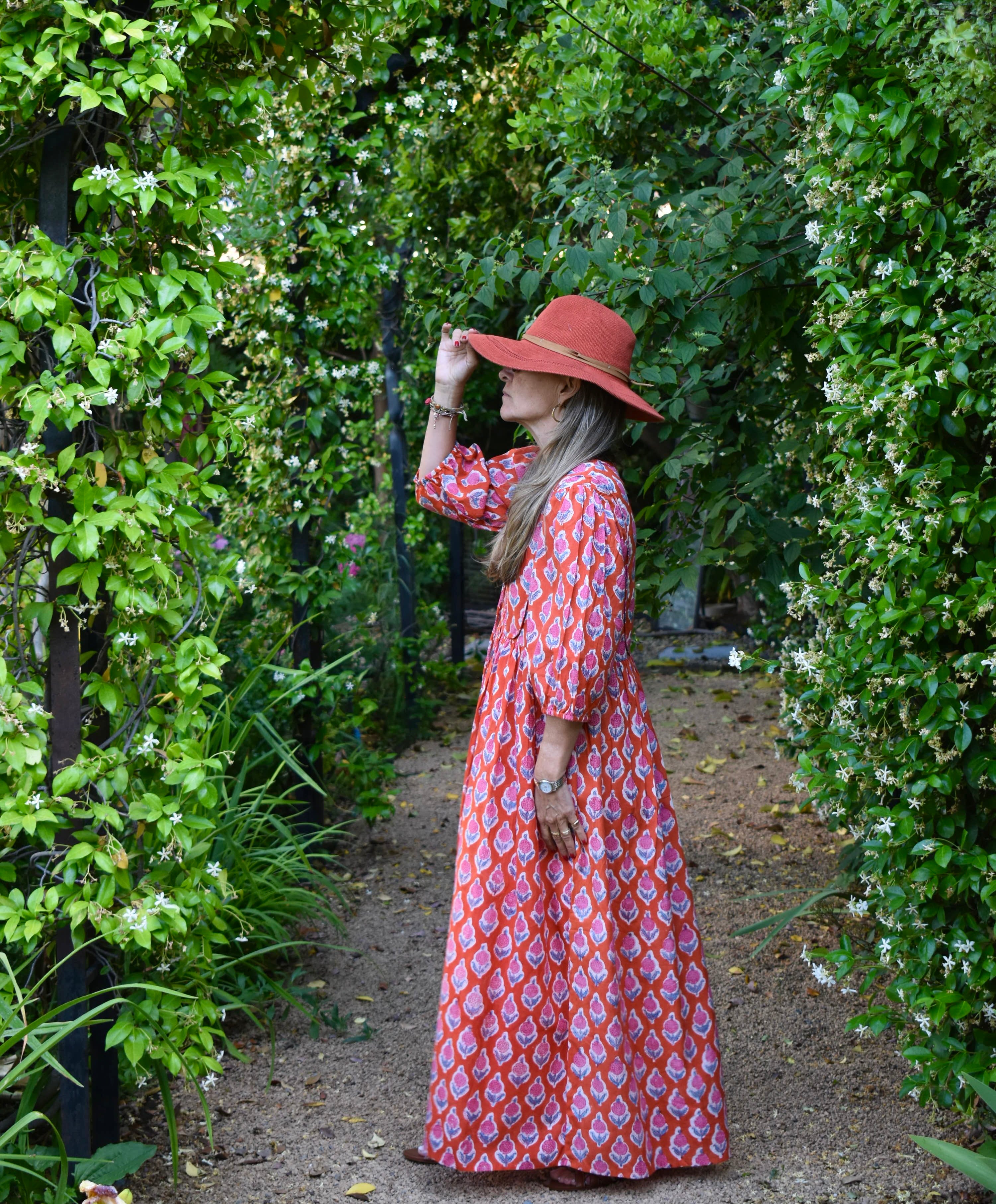 Vestido Bolero Cannes Naranjo/flores rosadas