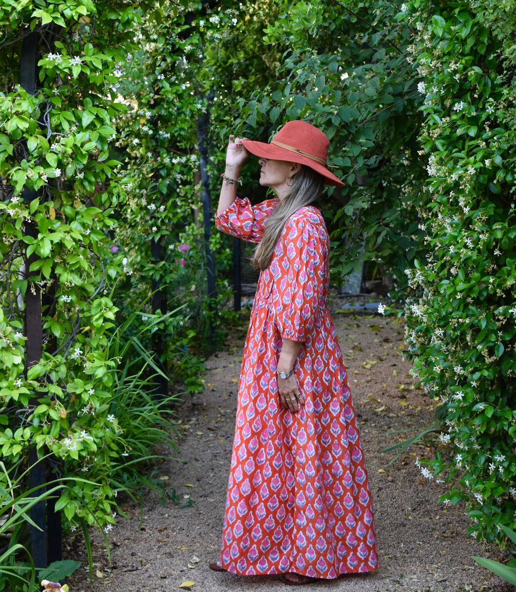 Vestido Bolero Cannes Naranjo/flores rosadas