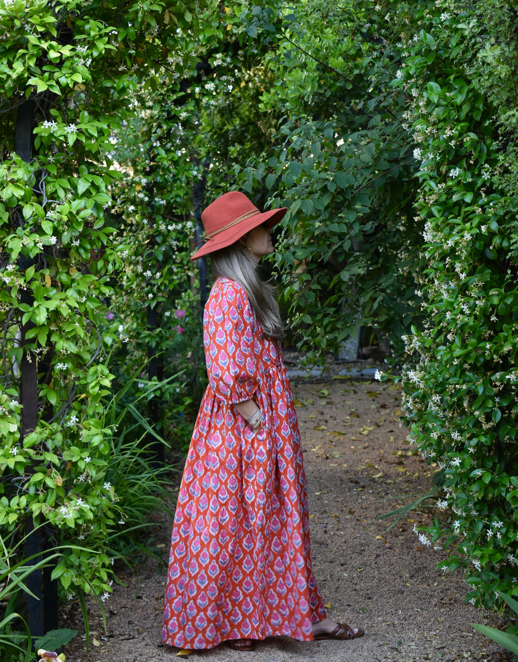 Vestido Bolero Cannes Naranjo/flores rosadas