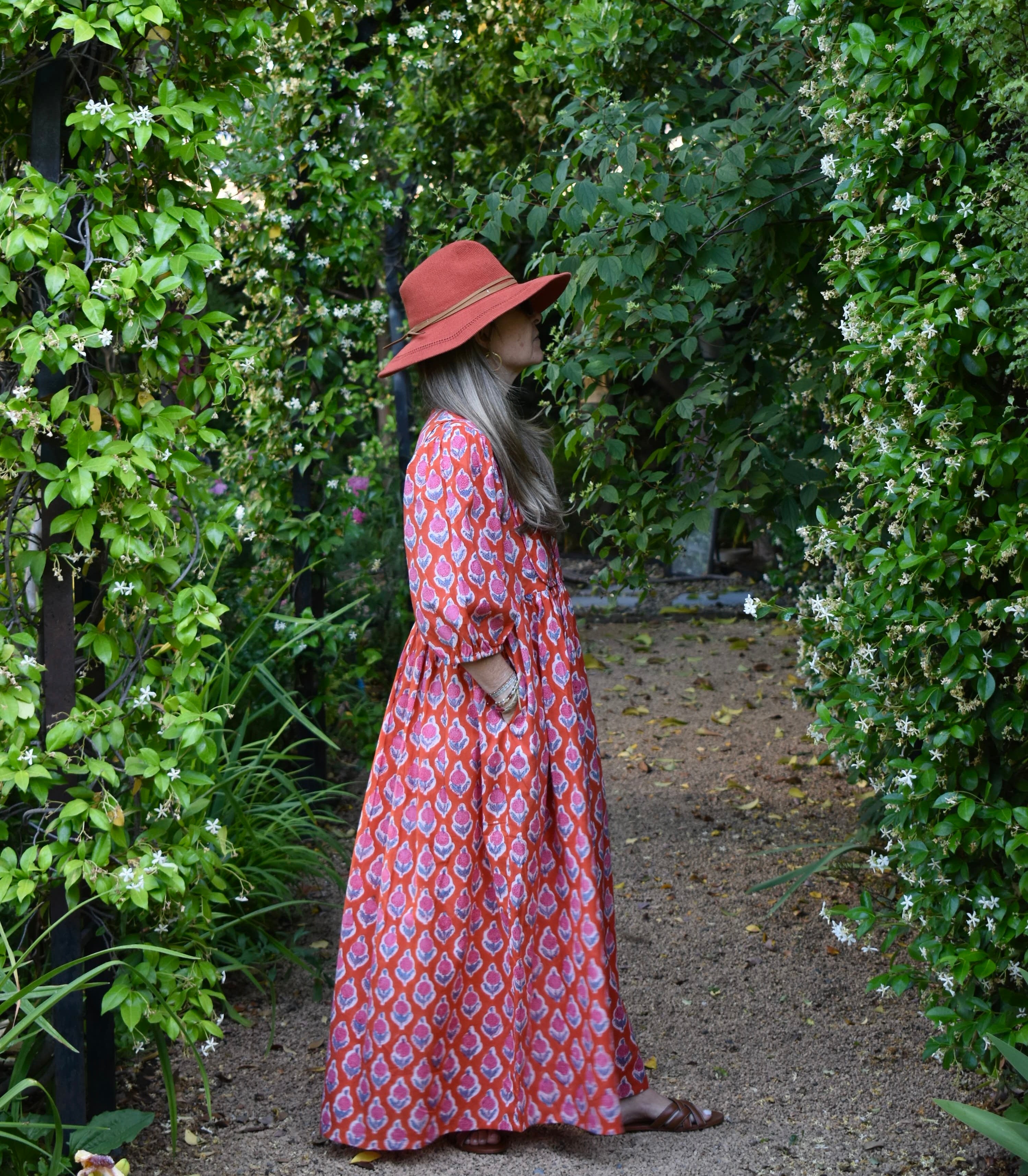 Vestido Bolero Cannes Naranjo/flores rosadas