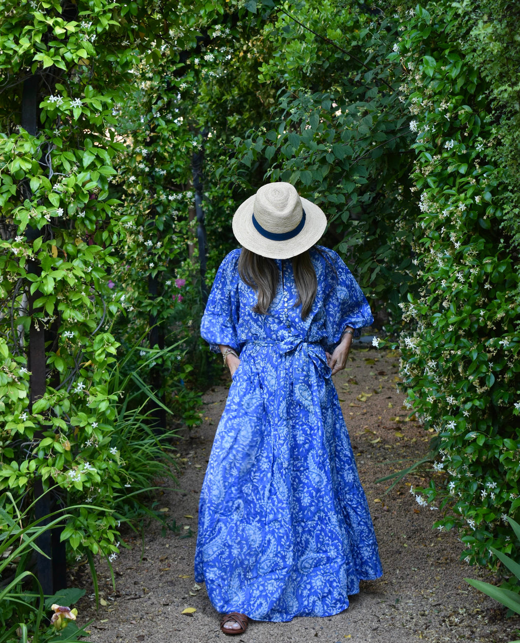 Vestido Manga Globo Niza Paisley celeste