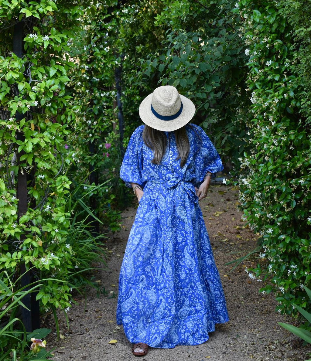 Vestido Manga Globo Niza Paisley celeste