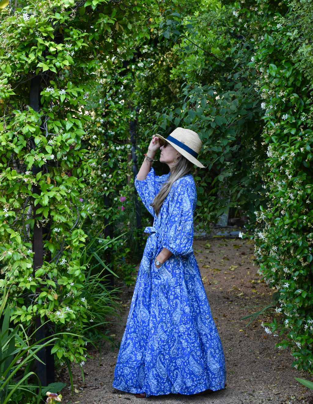 Vestido Manga Globo Niza Paisley celeste