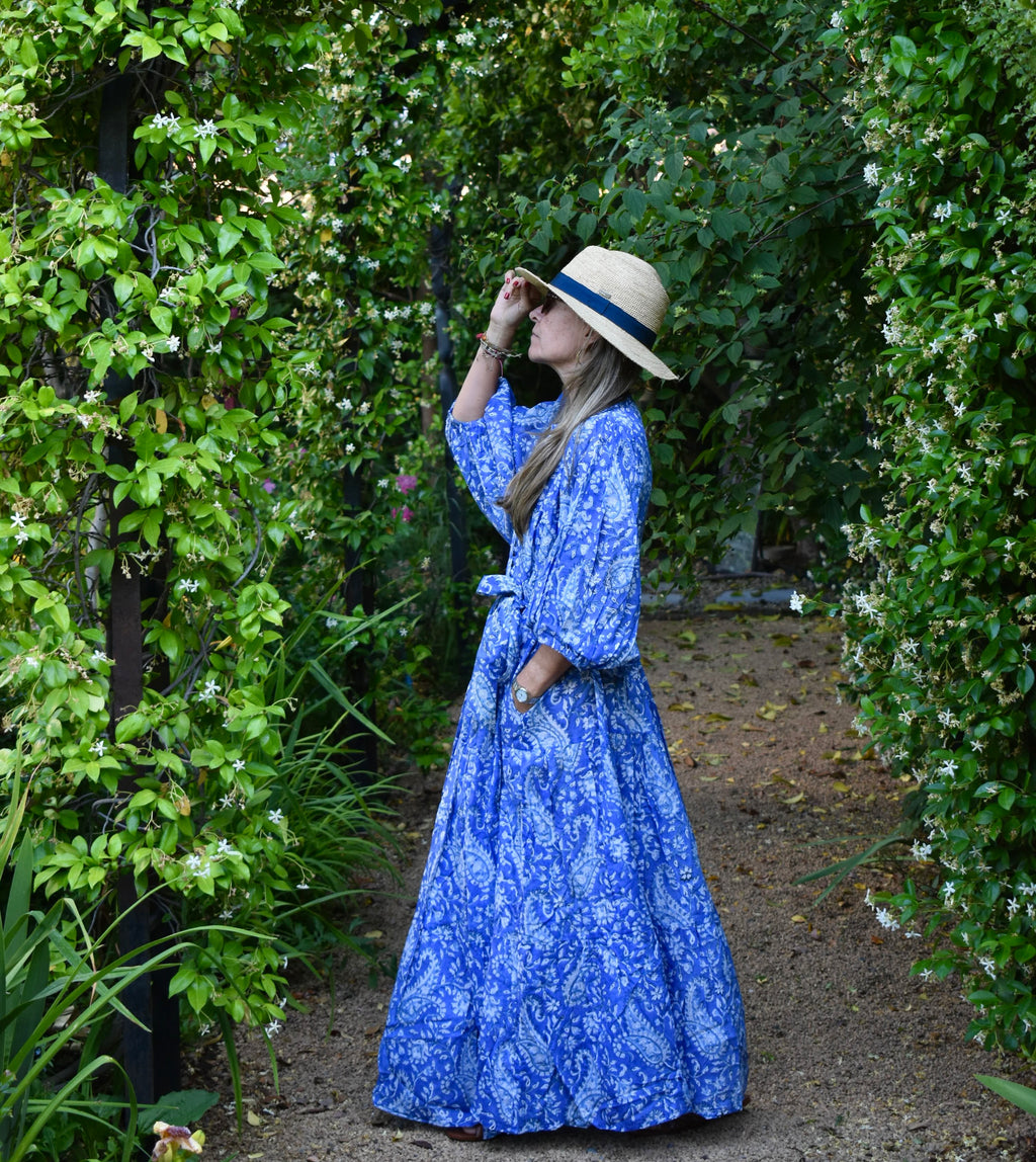 Vestido Manga Globo Niza Paisley celeste