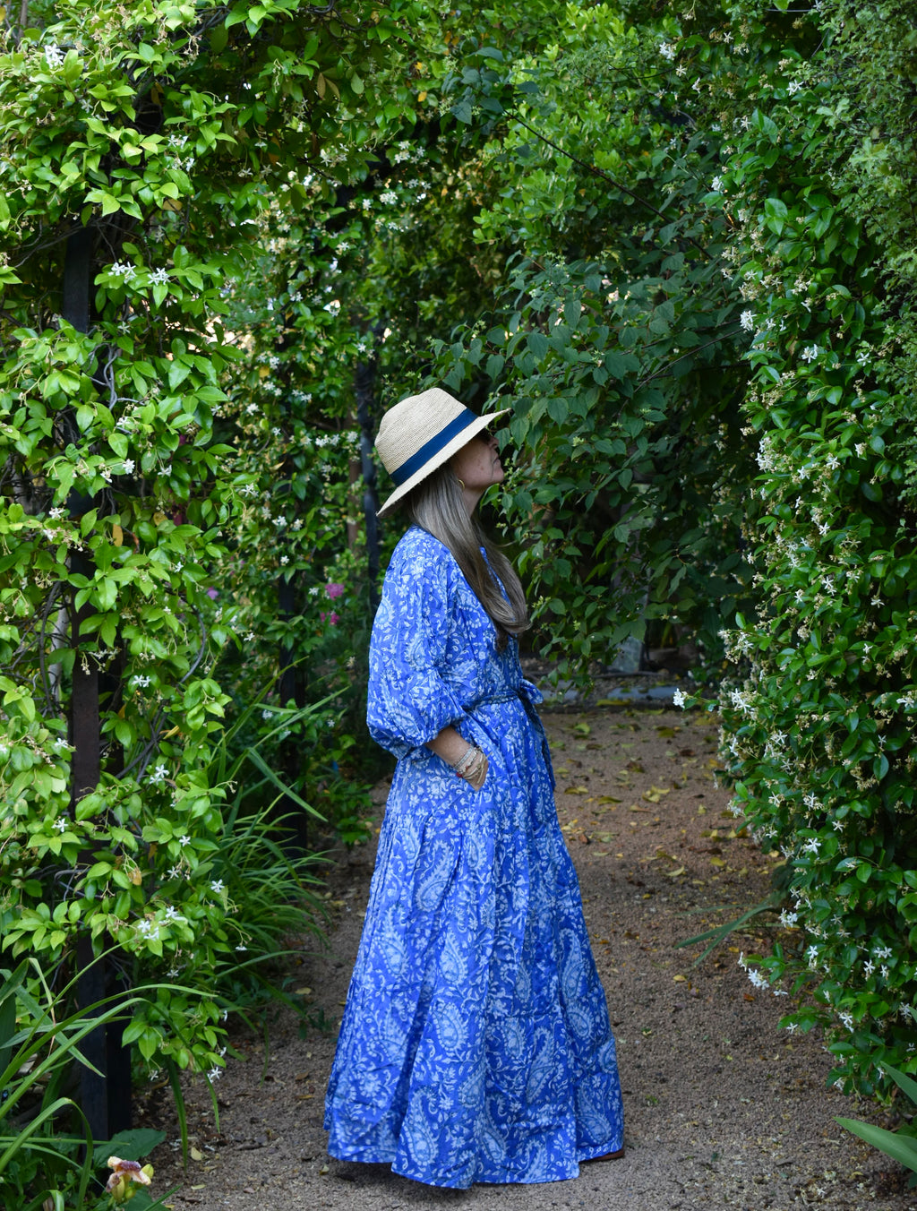 Vestido Manga Globo Niza Paisley celeste