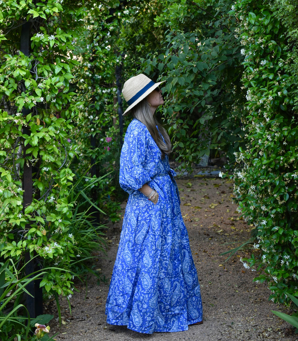Vestido Manga Globo Niza Paisley celeste