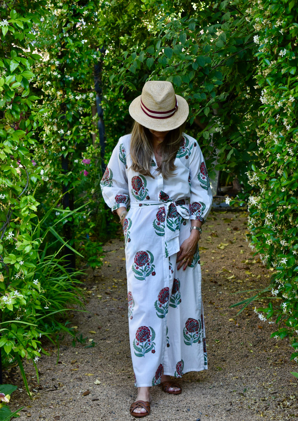 Túnica Eze Blanca flores rojas/verdes